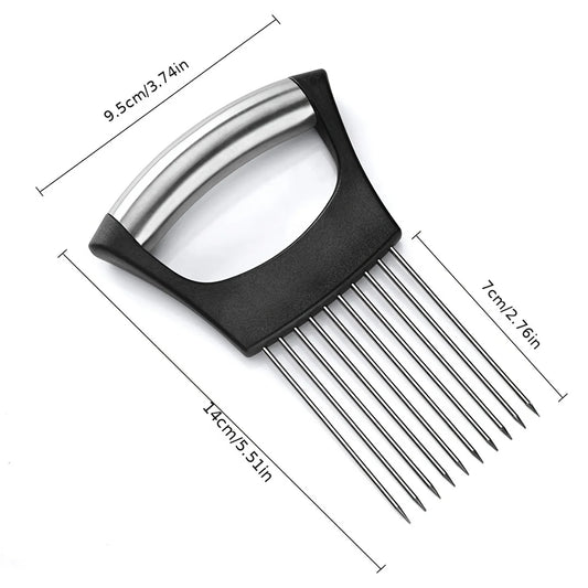 1pc Stainless Steel Onion Slicer Holder, Multipurpose Meat Tenderizers, Vegetable Potato Tomato Lemon Cutting Tool, Full Grip Ha